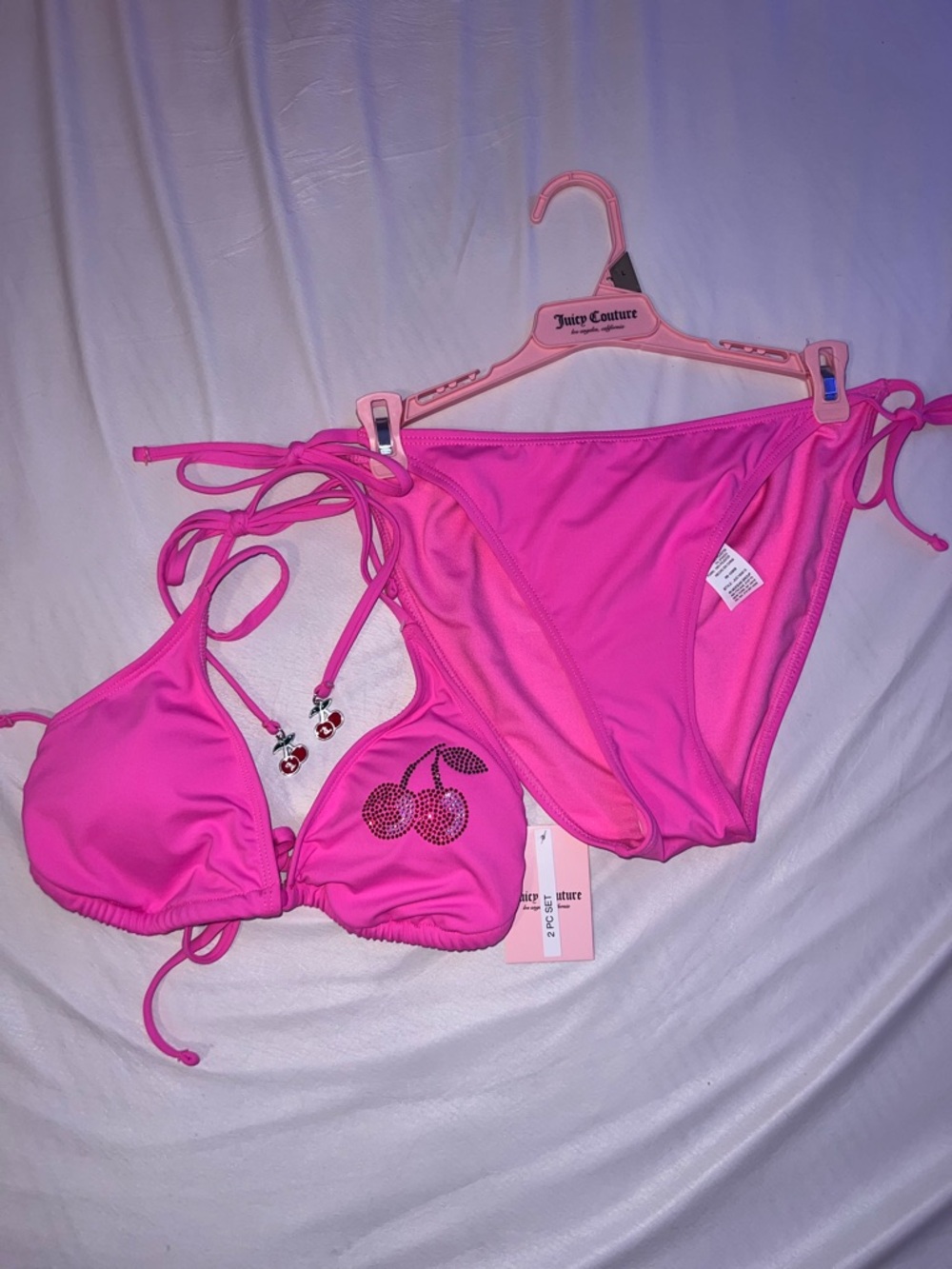 Juicy Couture Bright Pink Rhinestone Cherry Bikini
